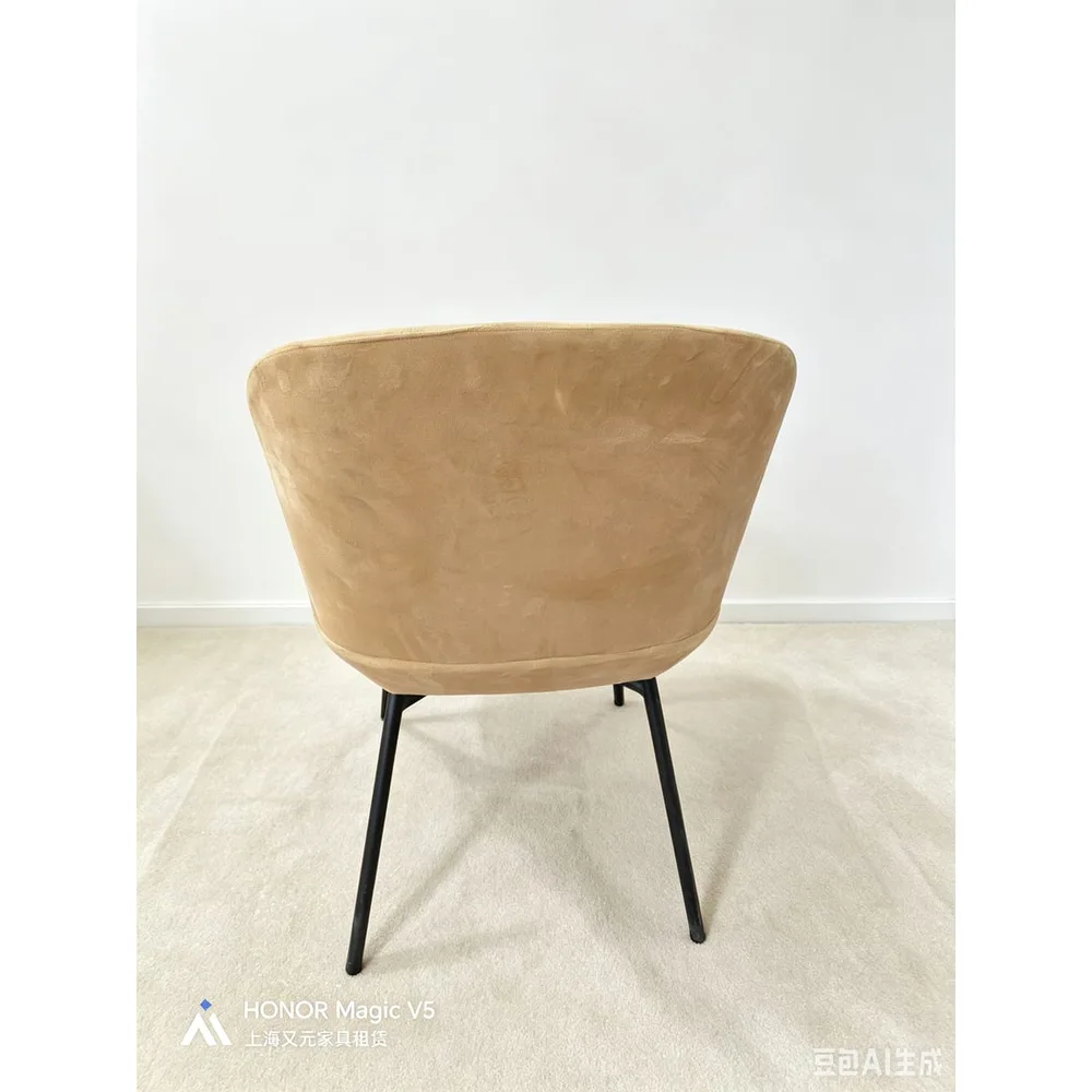 驼色绒面圆背椅产品图4
